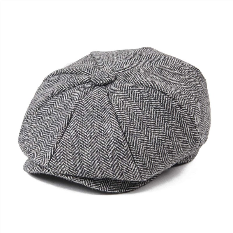 JANGOUL Boys Vintage Newsboy Cap Tweed Flat Beret Cabbie Hat for Kids Toddler Pageboy (56cm(6-8 Years Old), Grey) - Image 1